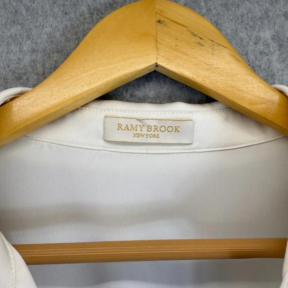 Ramy Brook Penny Bell Sleeve Mini Dress White Tie Front LS Collar Womens Size L?